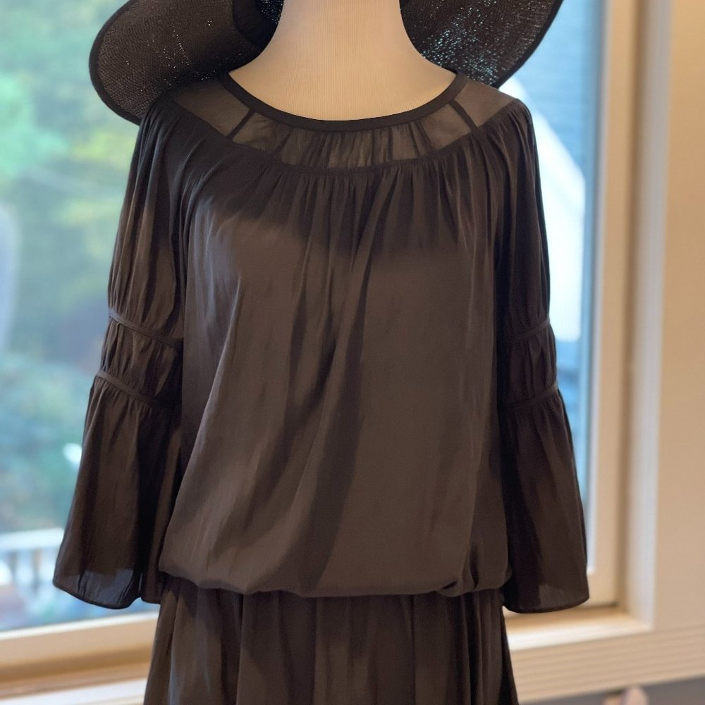 Ramy Brook Black Mini Dress Shirred Waist - Picture 2 of 7